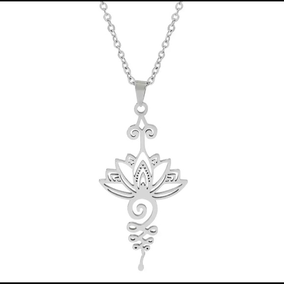 New Unalome Hollow Lotus Flower pendant Necklace - Picture 1 of 10